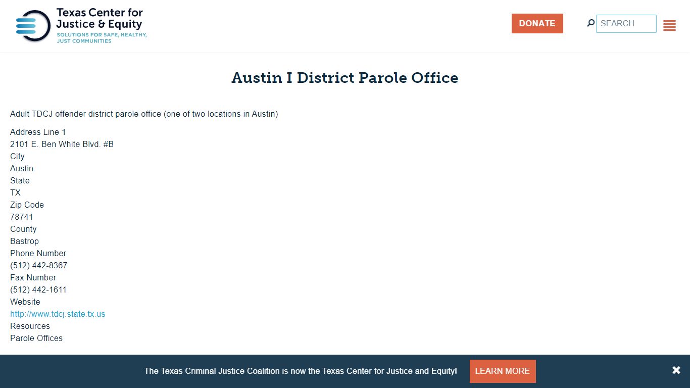 Austin I District Parole Office | Texas CJE