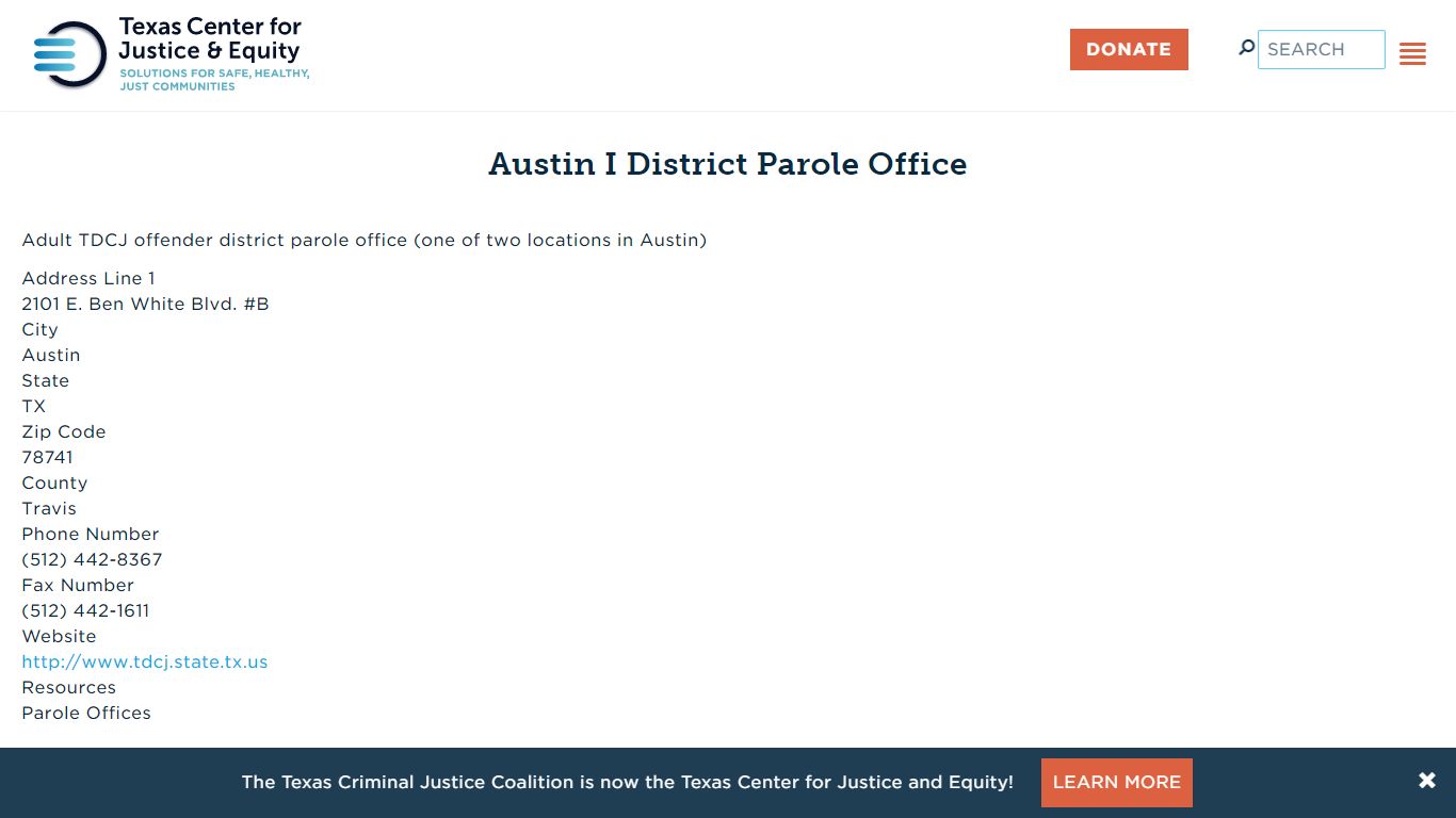 Austin I District Parole Office | Texas CJE