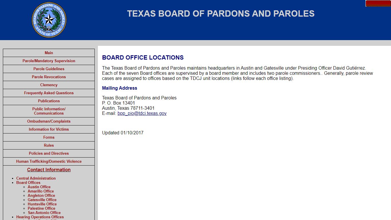 Texas Board of Pardons and Paroles Board Office Locations